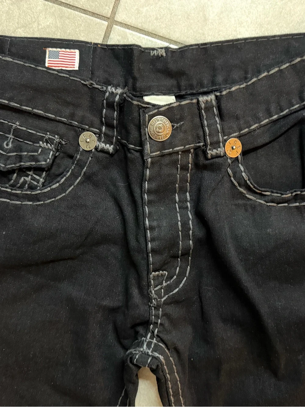 Men’s True Religion Billy Big T Dk Blk Flap Pockets 36x34 Bold Topstitching NWT